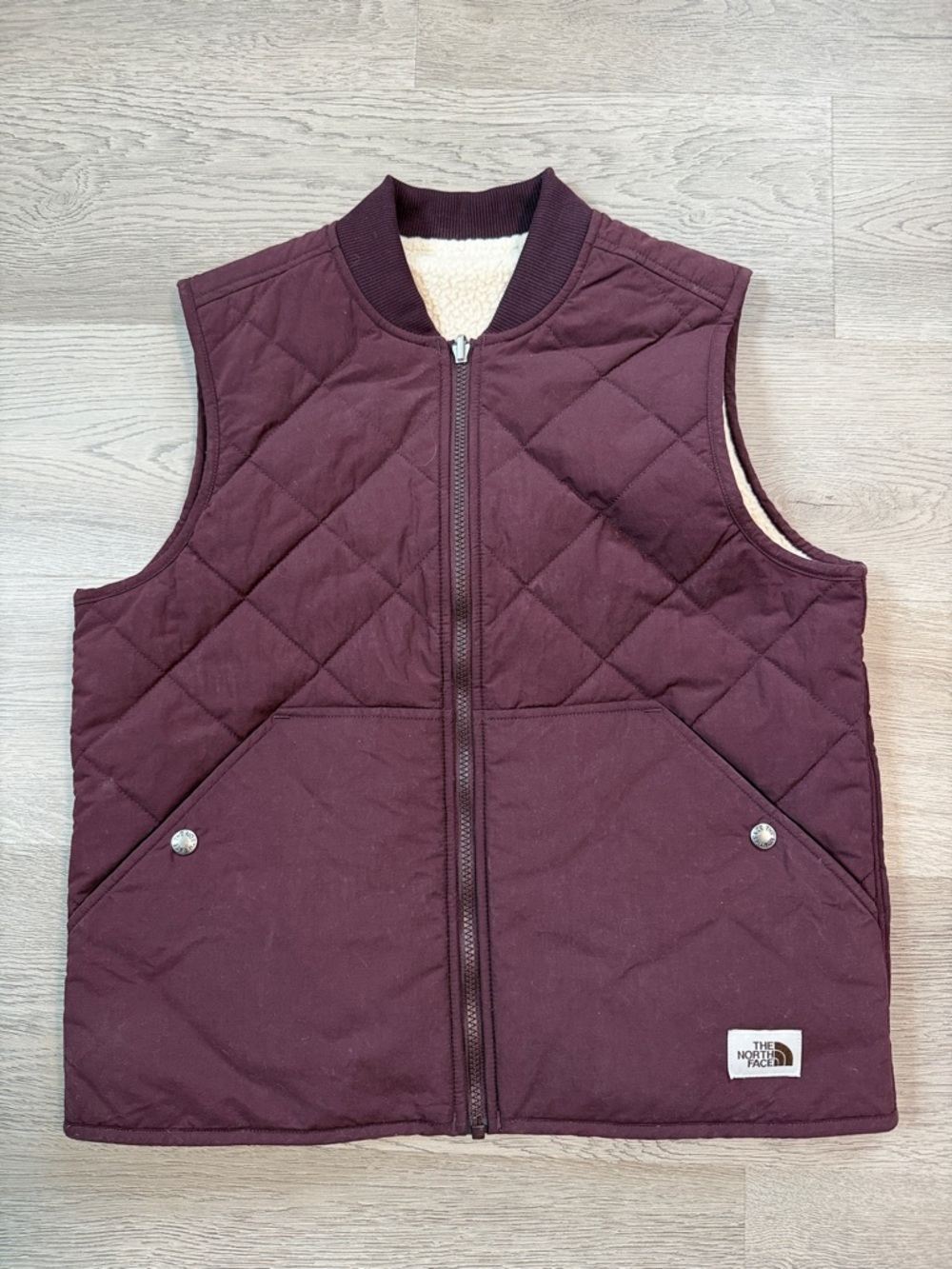 The North Face Women Quilted Maroon Vest with Sherpa Lining